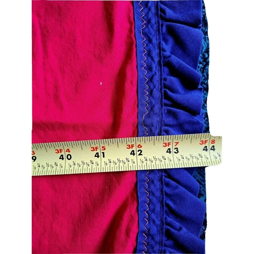 Vintage Teddy Bear Patchwork Quilt Red Navy Blue Ruffle Nursery Blanket 67x44‎